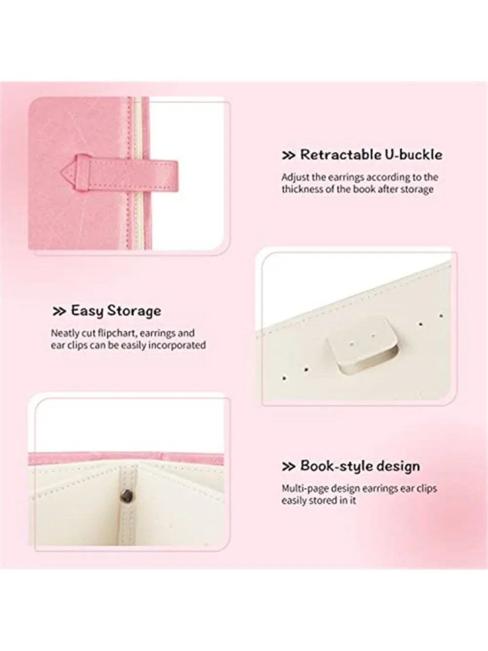 Pink Earring Organizer Book Holder Travel Case Faux Leather Holds 42 Pairs
